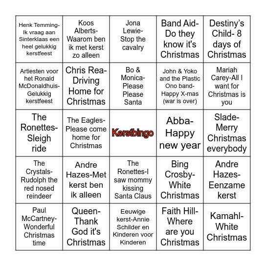 Kerstborrel muziekbingo Card