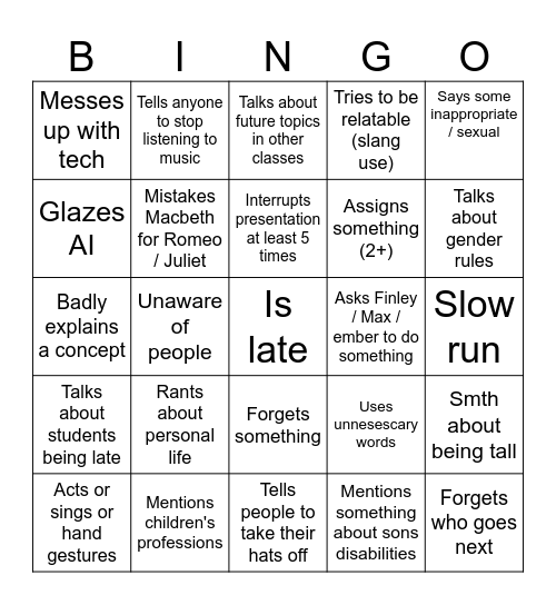 Ms. Morris bingo Card