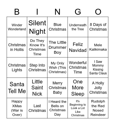 Christmas Music BINGO Card