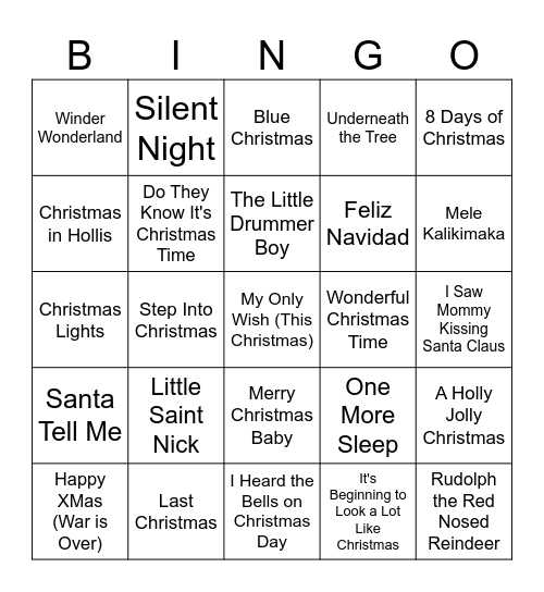 Christmas Music BINGO Card
