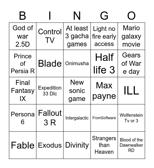TGA 2025 Bingo Card