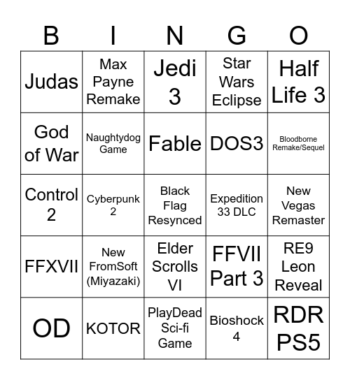 TGA Reveals Bingo Card