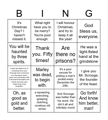 Muppets Christmas Carol Bingo Card