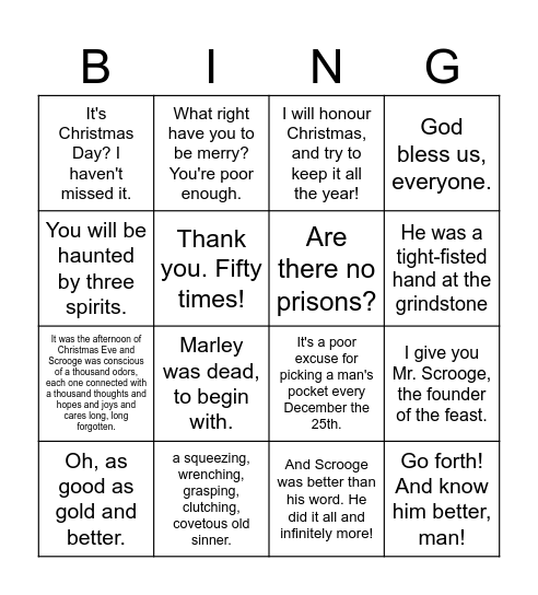 Muppets Christmas Carol Bingo Card