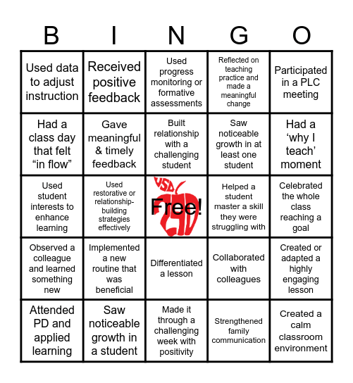 Celebrate First Semester Wins Bingo Card