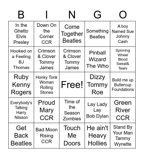 1969 Bingo Card