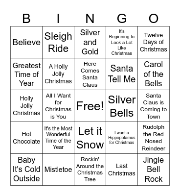 Christmas Song Bingo Card