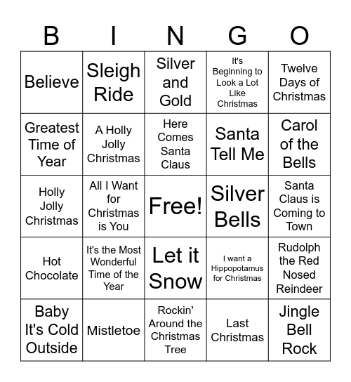 Christmas Song Bingo Card