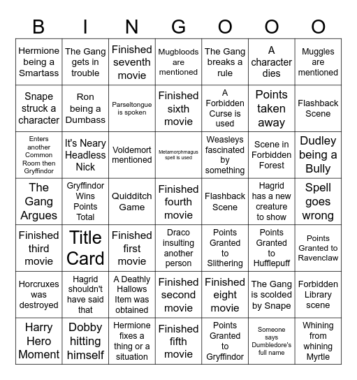 Harry Potter - Drinking Bingo Card