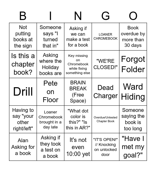 Library Bingo Card