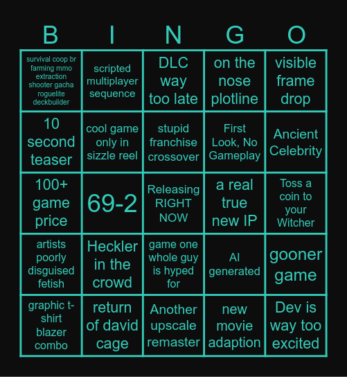 Eggserver Game Awards 2025 Bingo Card