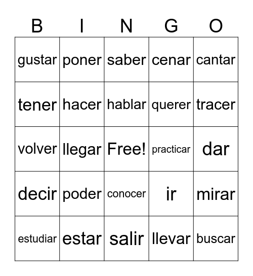 Spanish Final Reveiw Bingo Card