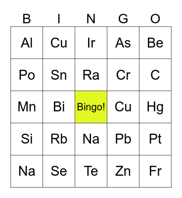 Metales y No Metales Bingo Card