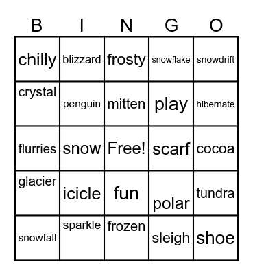 Winter Wonderland Bingo Card