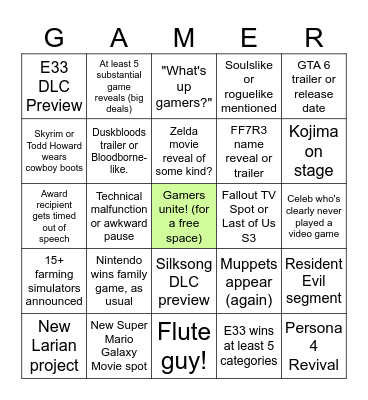 Game Awards '25 Bingo Card