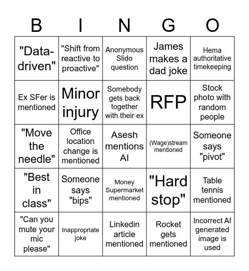 SF Standup Bingo Card