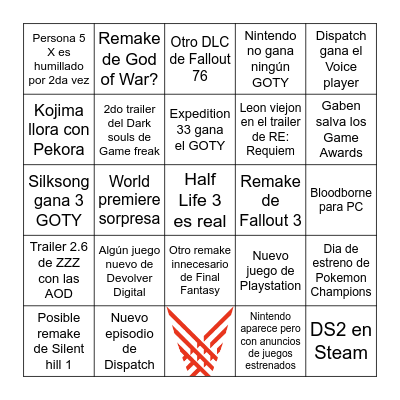 Predicciones Game Awards 🏆 Bingo Card