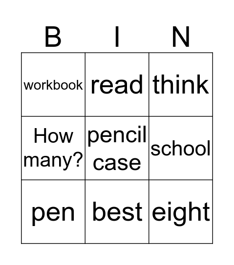 Unit 4 Bingo Card