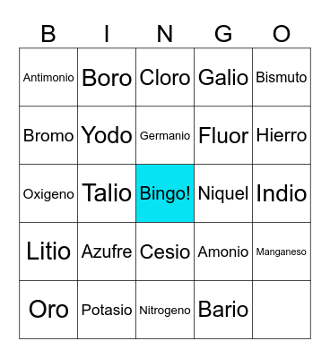 Metales y No Metales Bingo Card