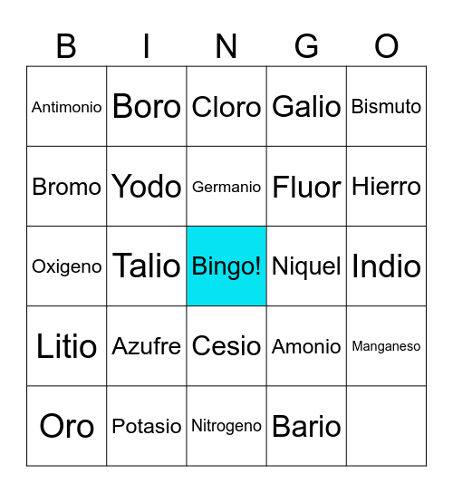 Metales y No Metales Bingo Card