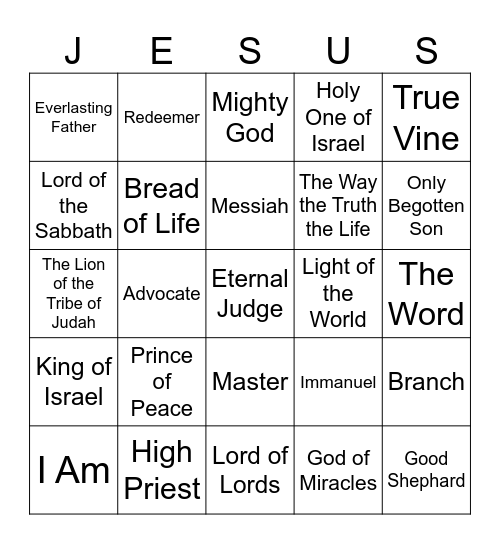Names of Jesus Christ Bingo Card