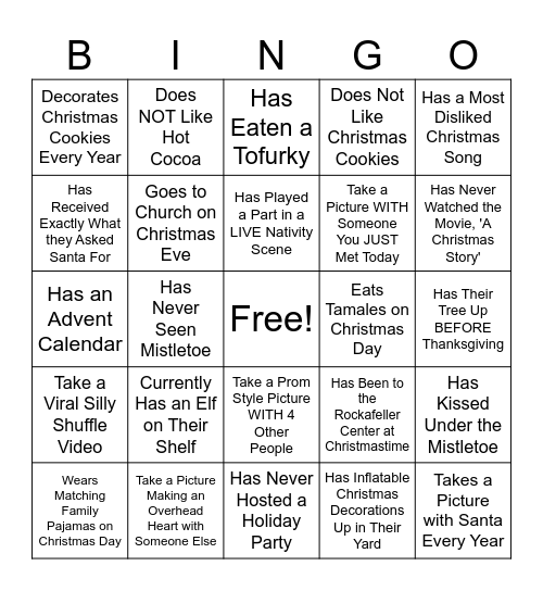 Christmas Bingo!! Find Someone Who... Bingo Card