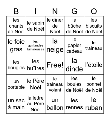 French Christmas Bingo Card