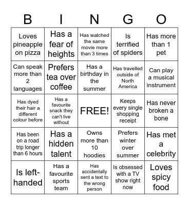 Team Activity Bingo Card