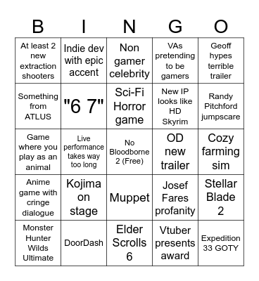 TGA 2025 Bingo Card