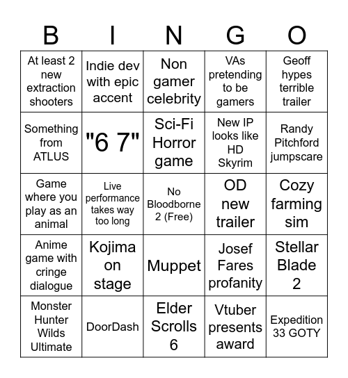TGA 2025 Bingo Card