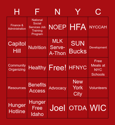 HFA Bingo Card