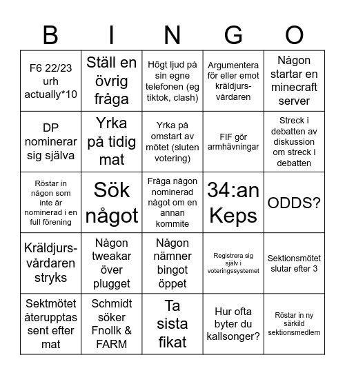 Sektionsmöte? Bingo Card