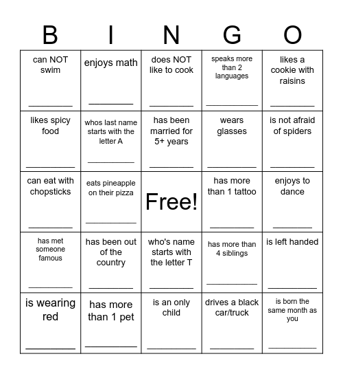Find Someone Who... Bingo Card