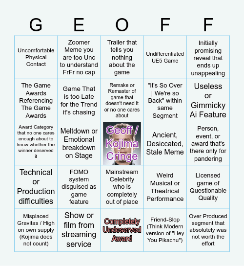 Game Awards Bingo 2025 Bingo Card