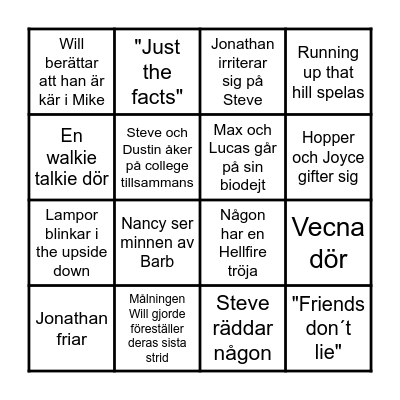 STRANGER THINGS BINGO Card