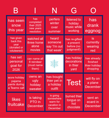Virtual Holiday Bingo Card