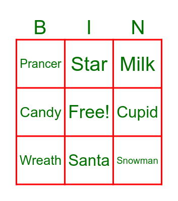 Christmas Words Bingo Card