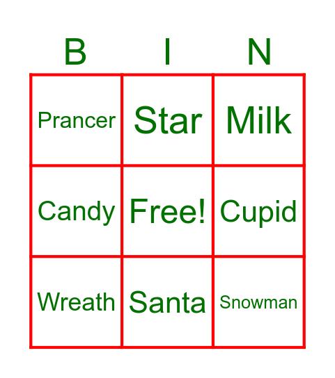 Christmas Words Bingo Card