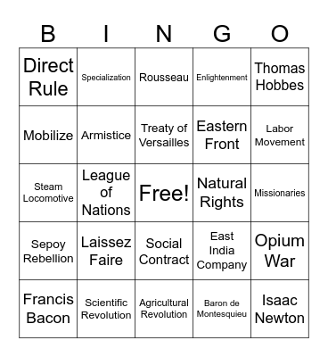 Semester 1 Exam Review Bingo Card