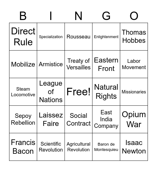 Semester 1 Exam Review Bingo Card