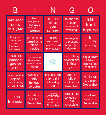 Virtual Holiday Bingo Card