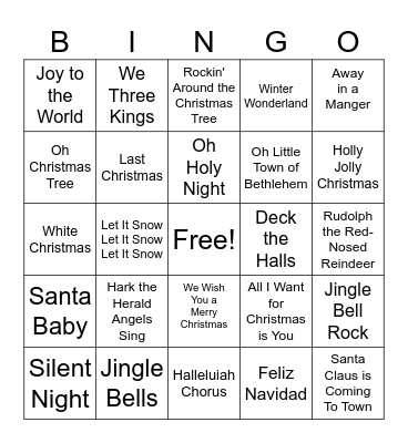 Christmas Song Bingo Card