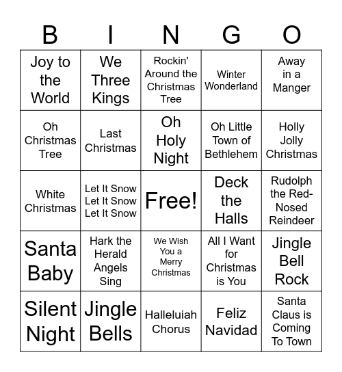 Christmas Song Bingo Card