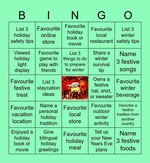 Festive Fun Bingo Card