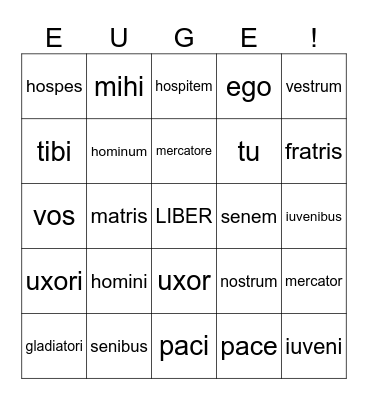 Pronouns and Third Declension Nouns Bingo Card