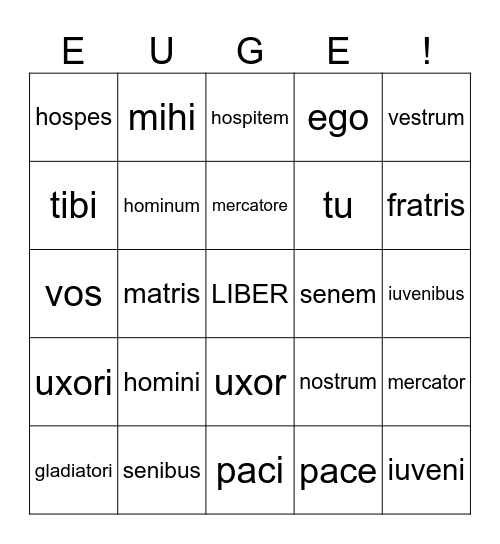 Pronouns and Third Declension Nouns Bingo Card