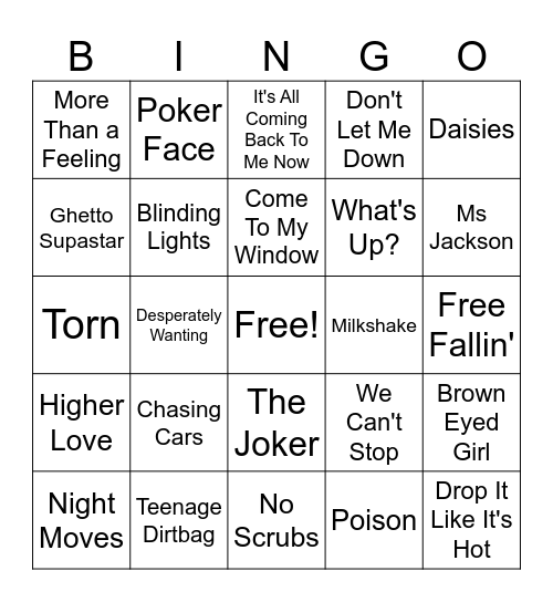 Music Bingo Round 1 Bingo Card