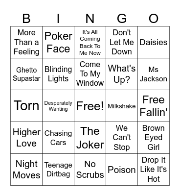 Music Bingo Round 1 Bingo Card