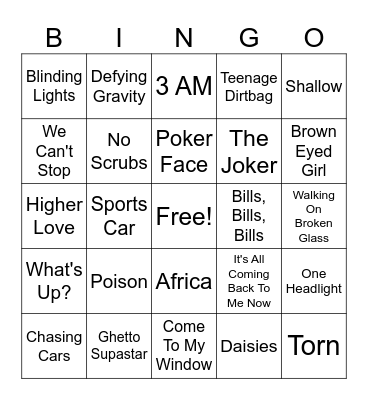 Music Bingo Round 1 Bingo Card
