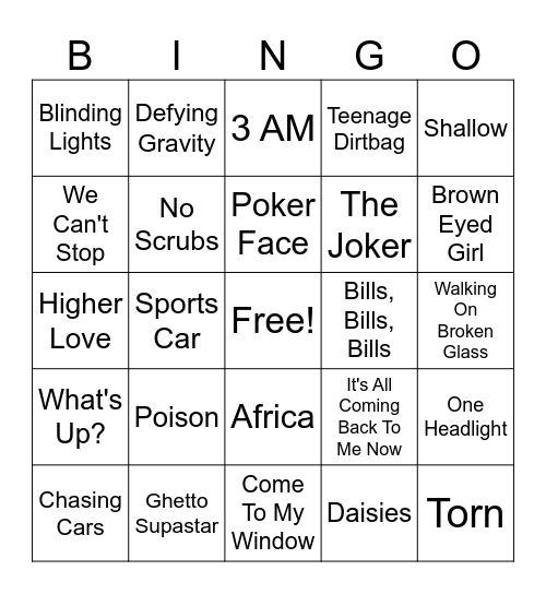 Music Bingo Round 1 Bingo Card